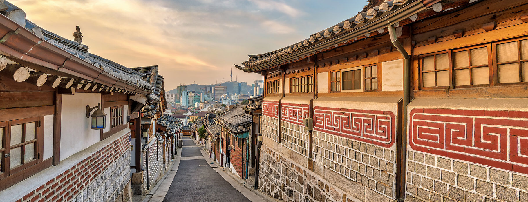 Seoul Sunrise City Skyline At Bukchon Hanok Village, Seoul, Sout