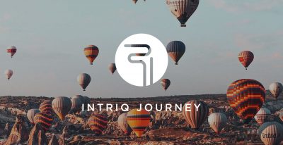 Intriq Journey logo with background of Hot air Baloons