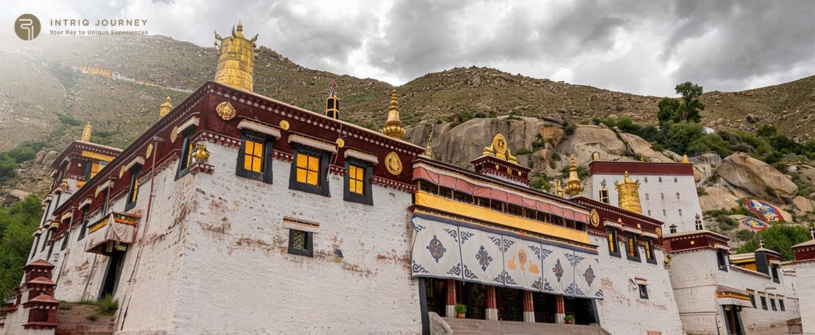 Ornate Buddhist temple stairs highlighting Tibet's unique spiritual heart.