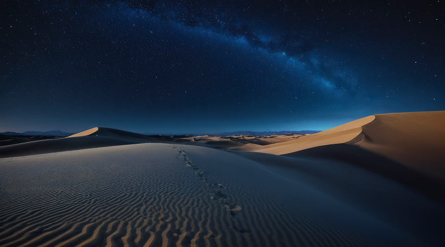 Stargazing-over-desert-sand-dunes-under-a-clear-night-sky